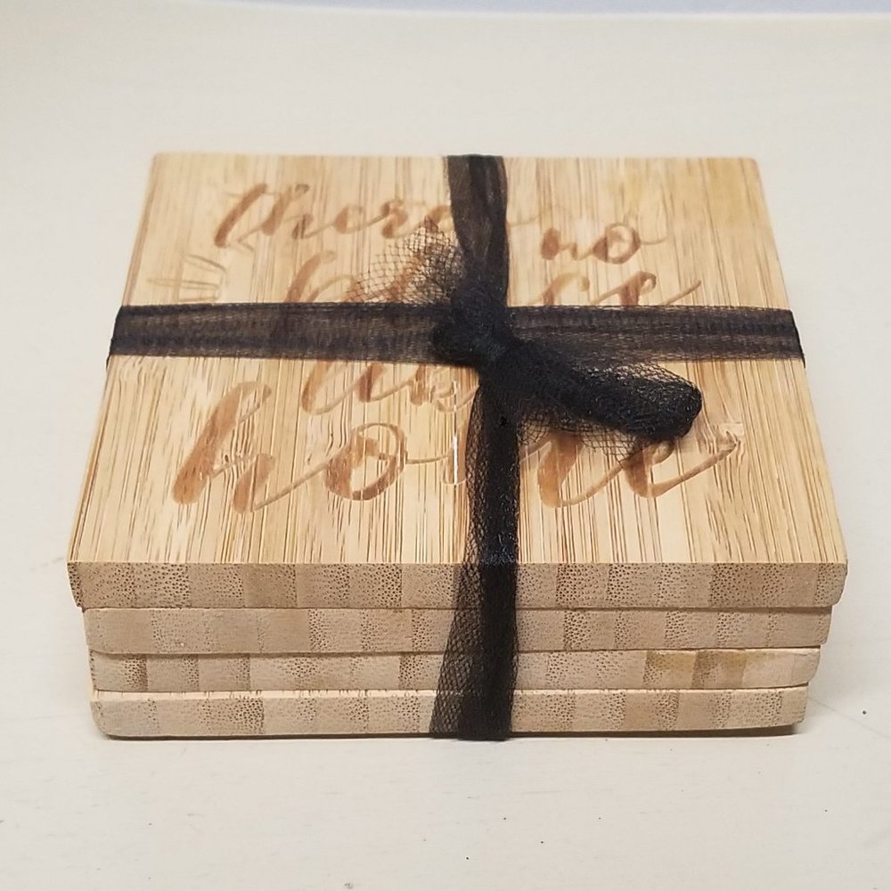 Set of Four Absorbent Bamboo "Theres no place like home" Coasters